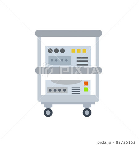 Technical equipment and device. Table with sensors and electronics for scientific work. Laboratory and appliance decorations. Oscilloscope for measuring parameters. 83725153
