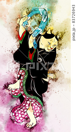 浮世絵　猫　その4　水彩風 83726943