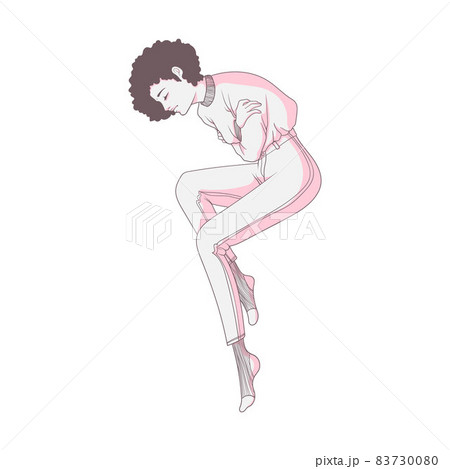 Lonely young girl with depression. Mental Health concept. Exhausted hand drawn cartoon character isolated on white background. Depression and apathy vector illustration. 83730080
