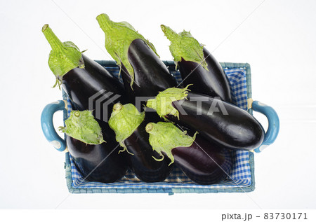 Ripe eggplant on white background. Studio Photo 83730171