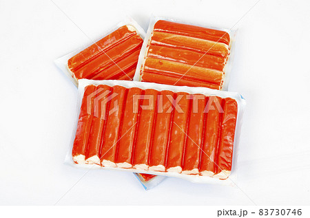 Crab sticks, imitation, vacuum packed. Studio Photo. Crab sticks, imitation, vacuum packed. Studio Photo. 83730746