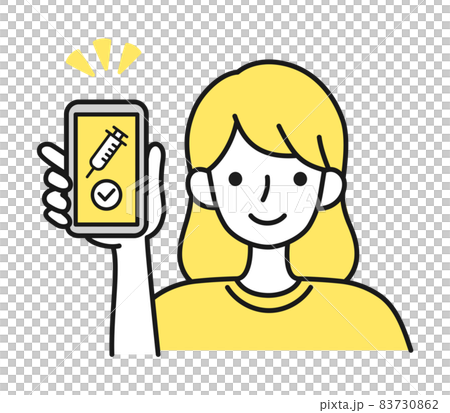 ワクチンの接種証明をスマートフォンで提示する女性のイラスト ワクチンの接種証明をスマートフォンで提示する女性のイラスト 83730862