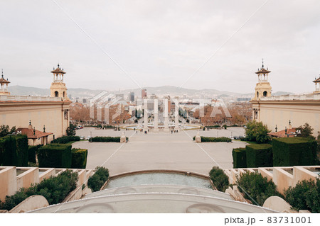 Barcelona, Spain - 15 December 2019: The magic fountain of Montjuic, on the hill of Montjuic in Barcelona, Spain 83731001