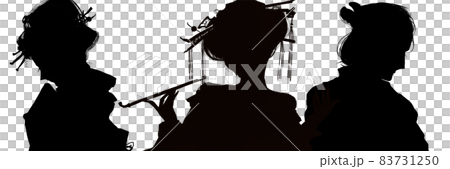 吉原遊女と町人の娘と浪人若侍の三角関係を描いた切り絵風シルエット 83731250