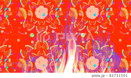 暗闇でメラメラ燃える炎のイラストと曼荼羅風背景のイラスト素材 暗闇でメラメラ燃える炎のイラストと曼荼羅風背景のイラスト素材