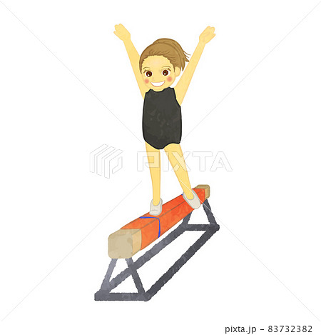 ジムナスティック平均台を歩く女の子　ブラウンヘアーVer 83732382