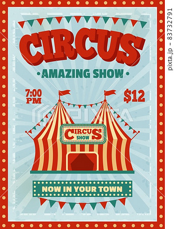 Circus labels, carnival signs and badges, funfair signboards. Vintage magic show sign, amusement park or festival event emblems vector set. Carnival, prizes and tickets pointers 83732791