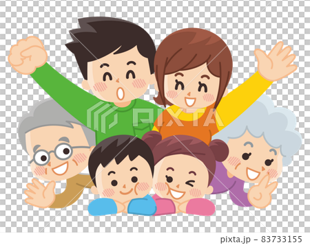 笑顔で手を振る三世代家族 83733155