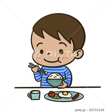朝ごはんを食べている男の子のイラスト素材