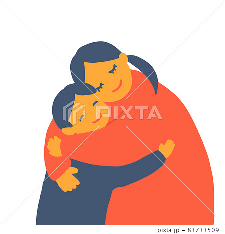 抱きしめる母親と嬉しそうな子供のイラストのイラスト素材