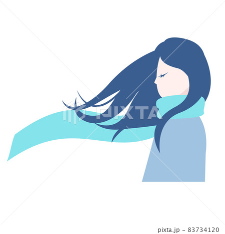 マフラーを巻いた横向きの女性 83734120