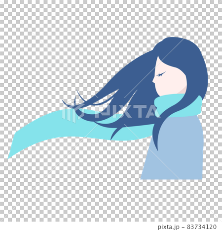 マフラーを巻いた横向きの女性 83734120