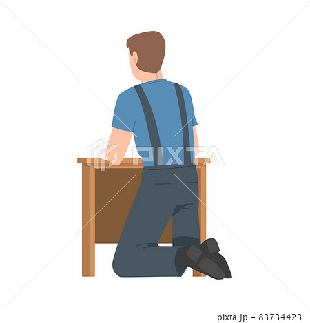 Young Man in Overall Assembling and Installing Wooden Furniture Vector Illustration Young Man in Overall Assembling and Installing Wooden Furniture Vector Illustration 83734423