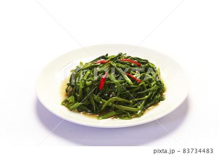 Stir Fried Water Spinach on white background 83734483