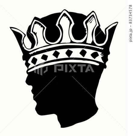 Profile of a handsome man with too big crown. Vector drawing Profile of a handsome man with too big crown. Vector drawing 83734578