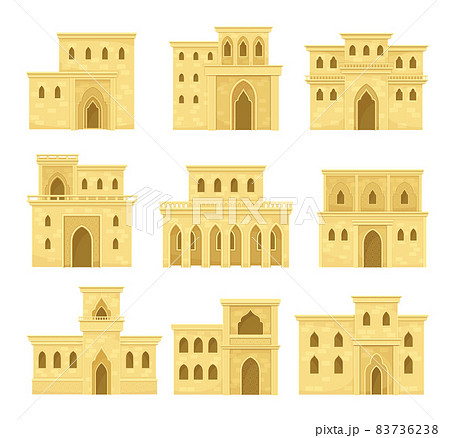 Ancient Arab Desert Mud Houses Set Middle East Stock Illustration