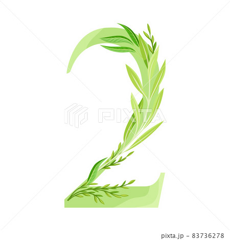 Number or Numeral Two Decorated with Green Foliage and Leaf Vector Illustration 83736278