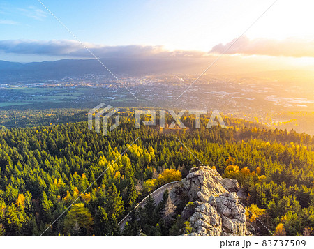 Rock formation in morning sunset from above 83737509