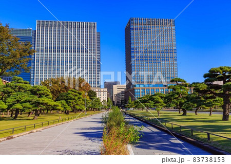 東京 千代田区の都市風景 皇居外苑とビル群 東京 千代田区の都市風景 皇居外苑とビル群 83738153
