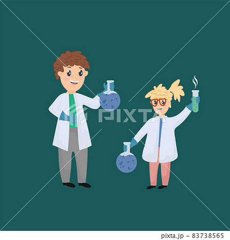 Children experiment with a teacher. A girl at school is studying Chemistry in the Laboratory. Science for children. Children experiment with a teacher. A girl at school is studying Chemistry in the Laboratory. Science for children. 83738565