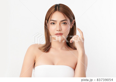 Beautiful young asian woman with clean fresh skin on white background, Face care, Facial treatment, Beautiful young asian woman with clean fresh skin on white background, Face care, Facial treatment, 83739054