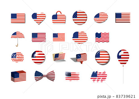 アメリカ 国旗イラスト21種セットのイラスト素材