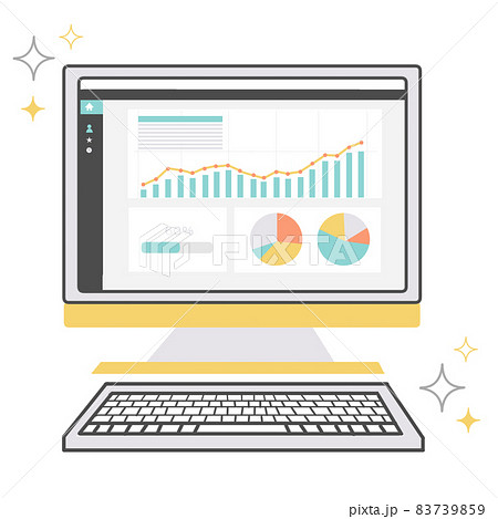 カラフルなデスクトップパソコンイラスト 解析画面のイラスト素材