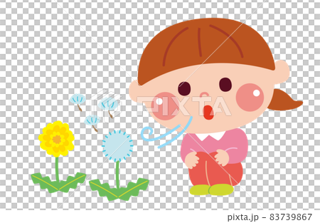 吹蒲公英絨毛玩耍的少女 83739867