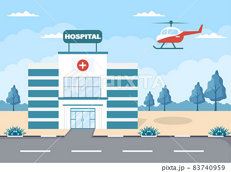 Hospital Building for Healthcare Background Vector Illustration with, Ambulance Car, Doctor, Patient, Nurses and Medical Clinic Exterior Hospital Building for Healthcare Background Vector Illustration with, Ambulance Car, Doctor, Patient, Nurses and Medical Clinic Exterior 83740959