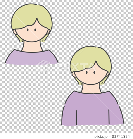 ショートヘアの女の子のバストアップアイコンイラストのイラスト素材