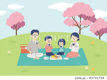 お花見をする家族のイラスト 83742798