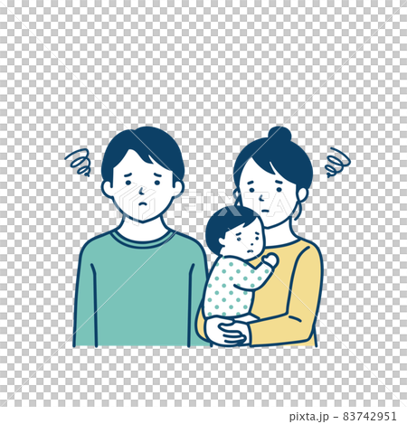 Illustration of a family of three, troubled facial expressions 83742951