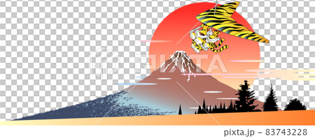 浮世絵の富士山をバックに飛ぶ虎のハングライダー 83743228