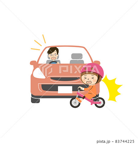 運転中の車と自転車の女の子の事故のイラスト素材