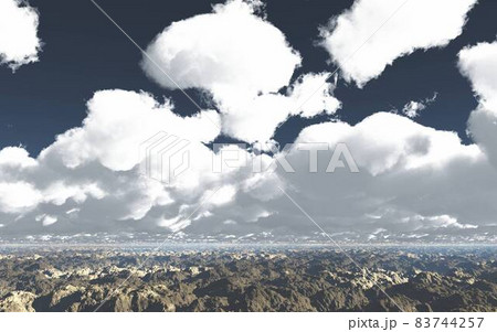 遠く広がる大地 青空に浮かぶ厚い雲 空風景のイラスト素材