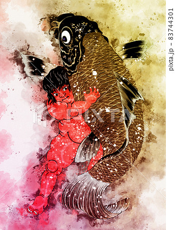 浮世絵　金太郎と鯉　その2　水彩風 83744301