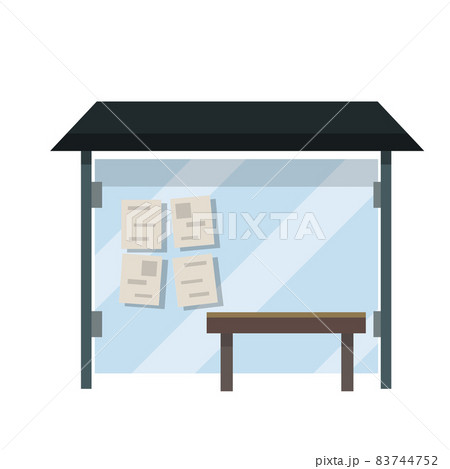 Bus stop. Glass facade and bench. Schedule of public transport. Bus stop. Glass facade and bench. Schedule of public transport. 83744752