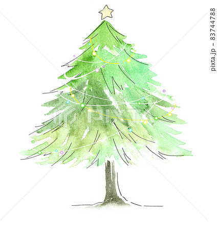 装飾されたモミの木クリスマスツリーのイラスト素材 7447