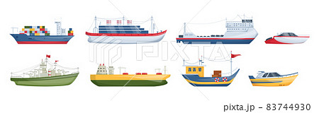 Maritime ships at sea, shipping boats, sailboat, yacht sailing, cargo cruise ship, steamship, vessel, frigate with sails, battleship, tanker. Water transportation boat tourism transport cartoon Maritime ships at sea, shipping boats, sailboat, yacht sailing, cargo cruise ship, steamship, vessel, frigate with sails, battleship, tanker. Water transportation boat tourism transport cartoon 83744930