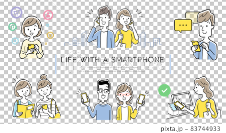 ベクターイラスト素材:スマートフォンのある生活、セット ベクターイラスト素材:スマートフォンのある生活、セット 83744933