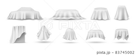 Set of draped table covers. Realistic hanging napkin, tablecloth, curtain. 83745002