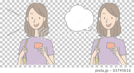 Image of a young woman presenting a card-Outline-Full color Image of a young woman presenting a card-Outline-Full color 83745618