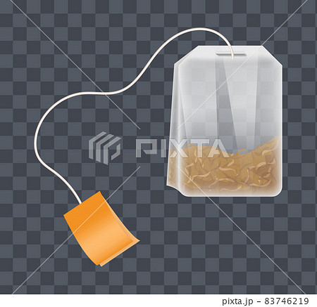 Teabag with orange label on a dark transparent background vector 83746219