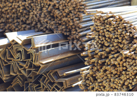Metal profiles of different kinds are located in the metal products warehouse 83746310