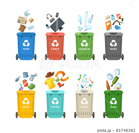 Trash In Garbage Cans With Sorted Garbage For のイラスト素材