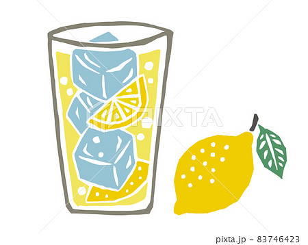 レモンサワーとレモン レトロなベクターイラストのイラスト素材