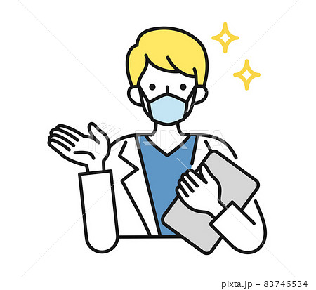 案内や説明をする白衣を着てマスクをした男性の看護師/医師のイラスト素材 案内や説明をする白衣を着てマスクをした男性の看護師/医師のイラスト素材 83746534