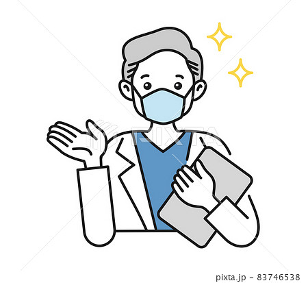 案内や説明をする白衣を着てマスクをした年配男性の看護師/医師のイラスト素材 案内や説明をする白衣を着てマスクをした年配男性の看護師/医師のイラスト素材 83746538