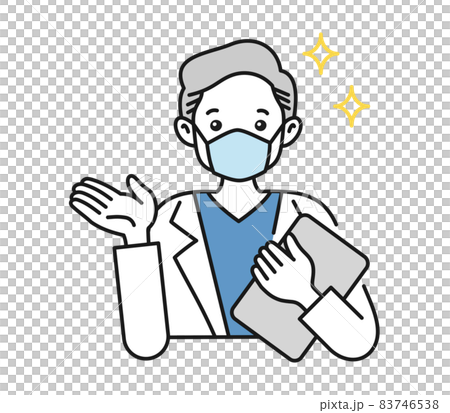 案内や説明をする白衣を着てマスクをした年配男性の看護師/医師のイラスト素材 案内や説明をする白衣を着てマスクをした年配男性の看護師/医師のイラスト素材 83746538