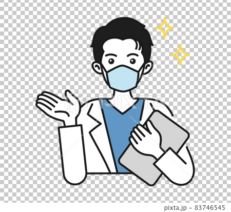 男護士/醫生穿著白大褂戴口罩引導講解的插畫素材 83746545